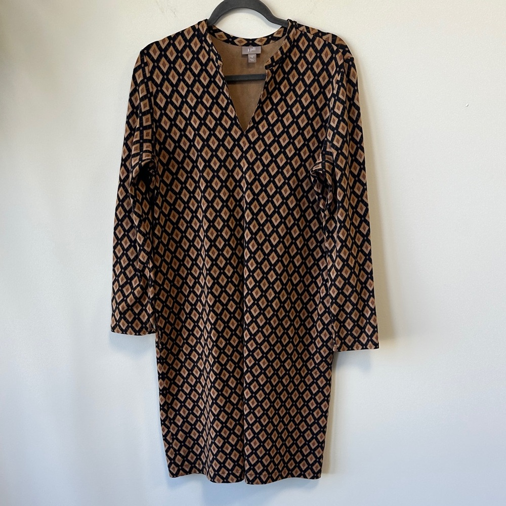 J. Jill Sz Medium Black and Tan Diamond Pattern Dress